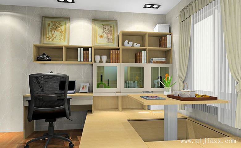  淺色純凈的現(xiàn)代簡約風(fēng)格書房裝修效果圖