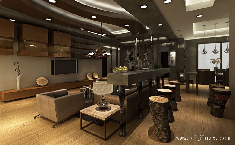 個性木質的后現(xiàn)代風格客廳裝修效果圖