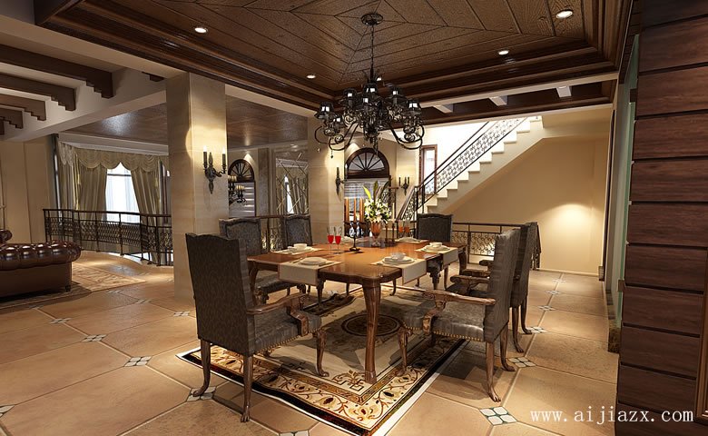 自然質樸的美式鄉(xiāng)村風格別墅餐廳裝修效果圖